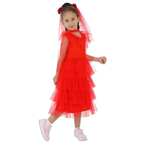 Disfraz rojo para niñas, con diadema miniatura 3