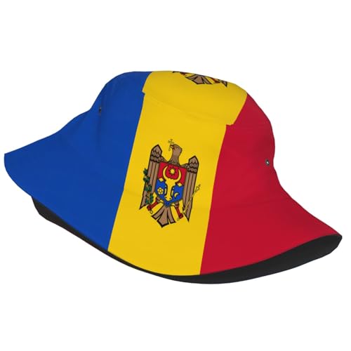 Flag of Moldova Unisex Adult Sunshade Bucket hat, Summer Beach Sun hatï¼ŒLight and Breathable Foldable Black2