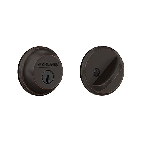 Image of Schlage Single Cylinder Front Door Deadbolt, Aged Bronze