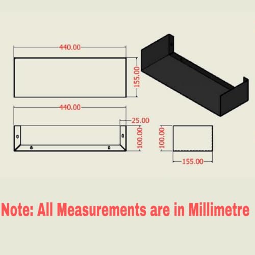 Image of myl White Metal Wall Mounted Floating Shelf, U-Shape Storage Rack