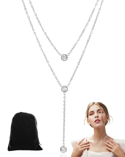 JUKOTA Collar de plata veraniego, gargantilla fina y larga en forma de Y con colgante, delicado y elegante diseño plateado, accesorio de moda.