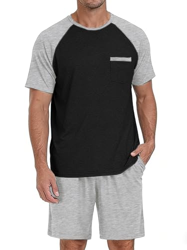 Image of Mens Pajamas Set Modal Soft Pajama Short Set Short Sleeve Pjs Sleepwear 2 Piece Lounge Set With Pockets S-3XL