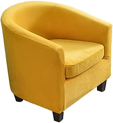 Club Chair Slipcover 2 Pieces Stretch Velvet Tub Chair Cover with Cushion Cover Removeable Armchair Slipcover for Club Bar Counter Chair