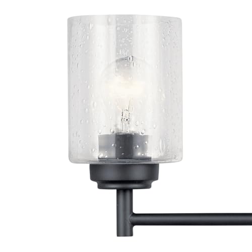 Image of Kichler Winslow 30 inch 4-Light Bathroom Vanity Light Fixture with Clear Seeded Glass in Black, Modern Industrial Style for Bathroom and Powder Room, (30 inch x 9.25 inch x 6.5 inch), 45887BK