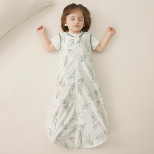 Image of Duomiaomiao 3-Pack Baby Sleep Bag, 100% Organic Cotton Lightweight Wearable Blanket, Breathable Comfy Toddler Sleeping Sack (0.5tog Green Leaves, Large)