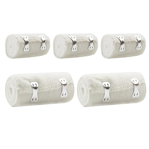 RUIJIE Elastische Binde Mullbinden 5 Rollen, Kompressions Verbände mit Metallclips, Binden Verband Elastische Bandagen Wickeln für Knie Handgelenke für Verstauchung Verletzungen (2 Größen)