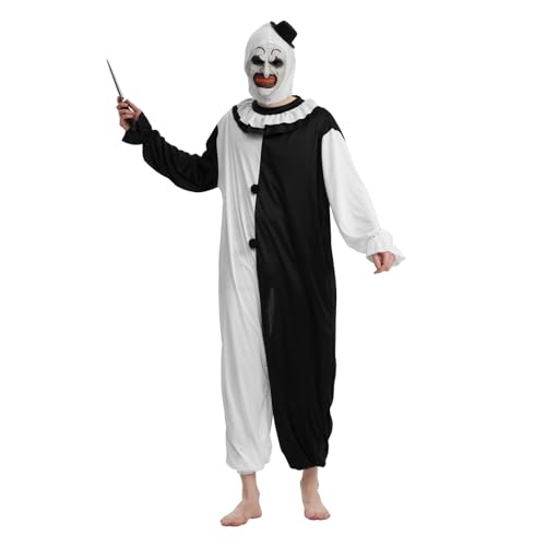 JQMAO Halloween Disfraz Terror Payaso Asesino: Disfraz de Payaso Art - Disfraces de Películas de Terror para Hombres Adultos (M)