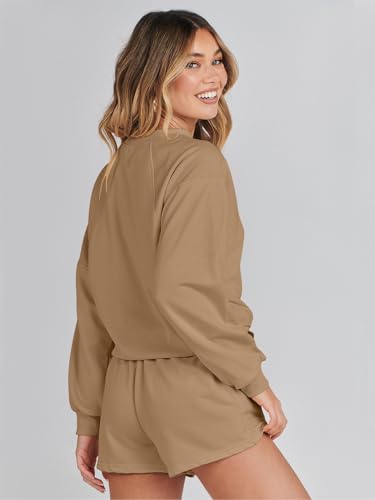 Image of MEROKEETY Women's 2023 Fall Oversized Batwing Sleeve Lounge Sets Casual Top and Shorts 2 Piece Outfits Sweatsuit