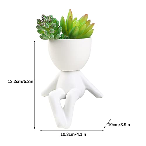 TITA-DONG Creative Human Shaped Ceramic Flower Pot, Small Succulent Planter, Cute White for Home Office Decor (#6) - Image 2
