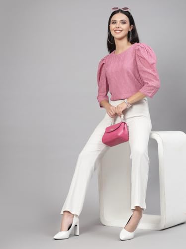 Image of Style Quotient Women self Design Maroon Cotton top