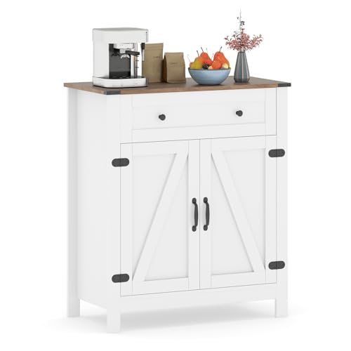 COSTWAY Sideboard Holz, Buffetschrank mit 2 Türen, 1 Schublade & verstellbarem Regal, Küchenschrank modern, Schrank für Esszimmer, Wohnzimmer & Flur, 80 x 40 x 92 cm, Weiß