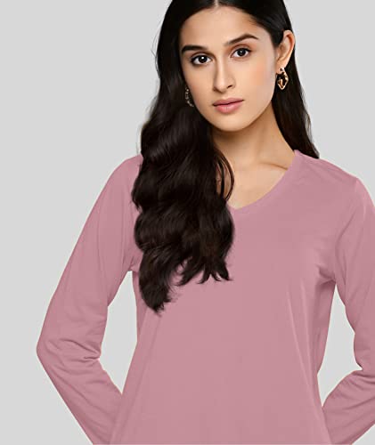 Image of Premium Plain Women V Neck Full Sleeves Cotton Tshirt. Festive,Offer,Discount,Sale,Limited Edition, Trending Tees and Tshirts.