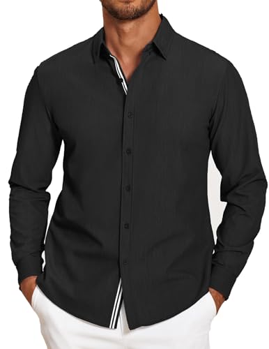 Image of COOFANDY Mens Casual Button Down Shirt Untucked Long Sleeve Stretch Denim Dress Shirt