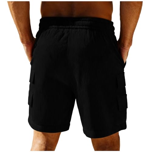 Image of Men's Casual Shorts Corduroy Elastic Waist Drawstring Summer Beach Short