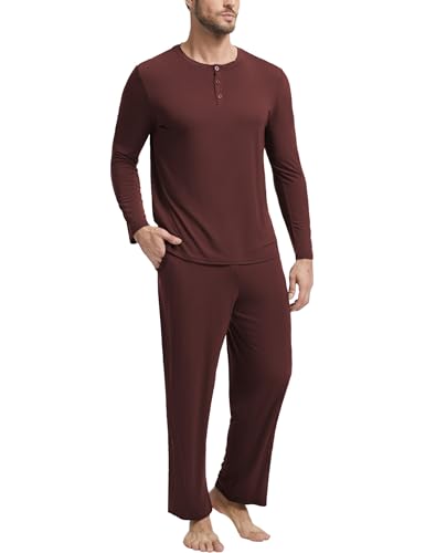 GYS Bamboo Viscose Men's Pajama Sets Long Sleeve Henley Neck Casual Sleep Set with Pockets, Ficus...