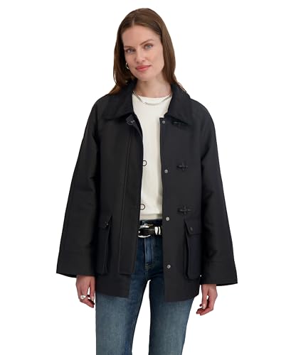 Image of TAHARI Women's Cotton Blend Barn Jacket With Snap Closure, Fully Lined, Cargo Pockets, Fully Lined