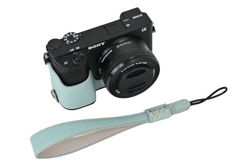 Funda de media cámara para Sony Alpha A6400 en PU azul miniatura 5