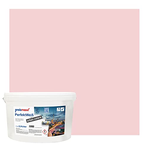 Preismaxx Perfektweiß Wandfarbe rosa matt 2,5L - Innenwandfarbe für kreative Wandgestaltung, Innenfarbe flamingo, hohe Deckkraft Klasse 2, Trendfarbe für Wohnzimmer, Akzentfarbe