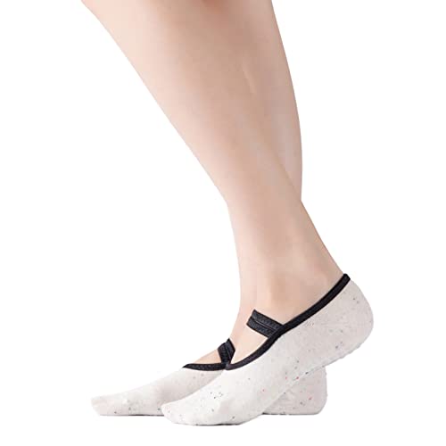 Image of Yoga Pilates Socks with Grips Band for Women Non Slip Cushioned Low Cut Socks for Dance Barre Ballet