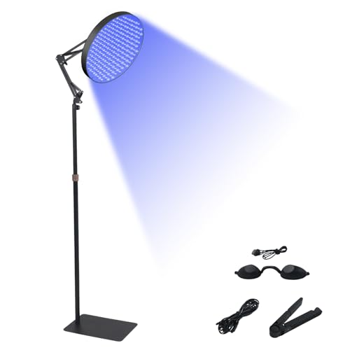 Btstil Solarium para el hogar, 50 W, lámpara de bronceado, con 250 ledes de 460 NM, para cara y cuerpo, bronceador facial con soporte ajustable y plegable (negro, #0812)