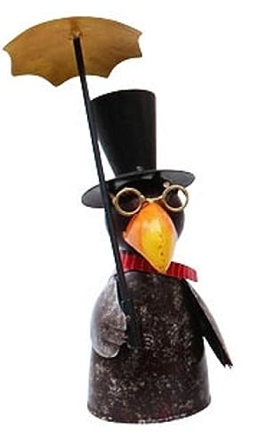 ETC Zaunhocker Grashüpfer Flip Mit Zylinder - Handbemaltes Metall-Deko (10x13x21,5cm)