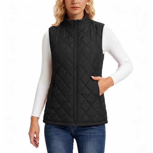 XOGWVJ Womens Puffer Vest Lightweight Quilted Sleeveless Full Zip Stand Collar Warm Casual Fall Winter Outerwear Jacket Coat Cute Puffer Vests for Women Black S - image 7