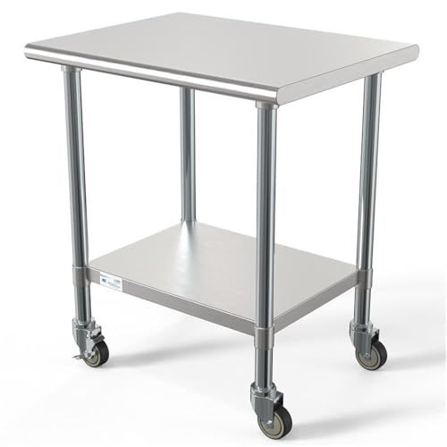 Image of KoolMore Commercial 24x30'' Stainless Steel Work Table with Wheels for Restaurant or Home Use, Under Storage Shelf Food, Tools, Equipment, & Hardware, Heavy Duty Metal Workspace (CT2430-18C), Silver