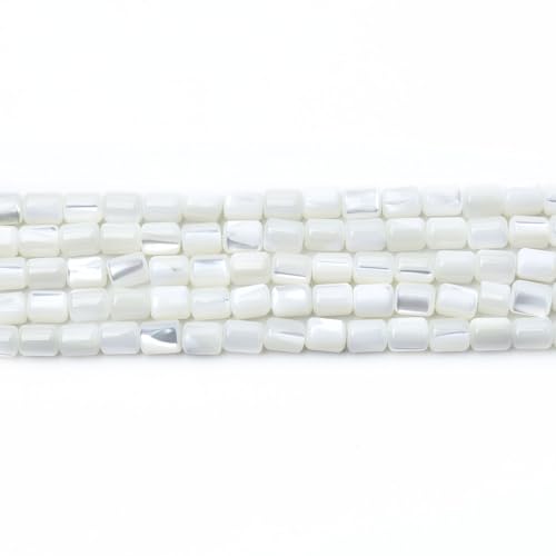 Image of HAAMIIQII Natural White Mother of Pearl Shell Beads 5x6mm Barrel Shape Semi Precious Stone Loose Gemstone Beads for Jewelry Making Strand 15 Inch (63-66pcs)