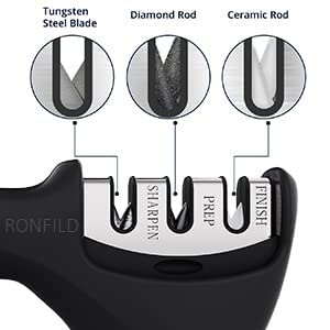 Image of Kitchen Knife Sharpener Tool kit self Sharping Knife Blade Sharpener Set Knife Sharpener, Manual 3 Stage Knife Sharpener for Kitchen