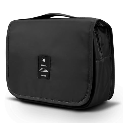 Necessaire dobravel Maquiagem Cosméticos Viagem Com Divisória e Cabide para Pendurar Organizador de Maquiagem para Maquiagem Shampoo Perfumes Higiene Pessoal (Preto)