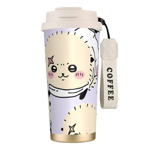 ステンレスカップ ちいかわ ラッコ 車用タンブラー コーヒーカップ おしゃれ 大容量 蓋付き ストロー付き 保冷 保温 真空断熱 マグボトル 水筒 車用コップ 持ち運び便利 男女兼用 プレゼント オフィス 家庭用 車載用 500ml