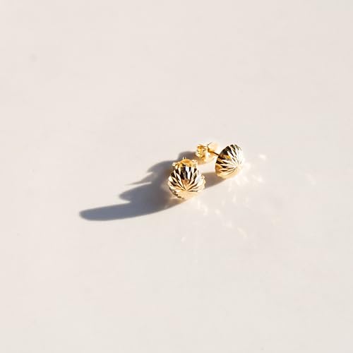 14K Real Solid Gold Diamond-Cut Half Ball Stud Earrings – Modern, Lightweight & Hypoallergenic Everyday Textured Studs with Secure Push Backs – Sizes 5mm to 7mm – Available in Yellow & White Gold by SILVER SMILE3