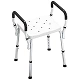 HOMCOM Portable Shower Stool, Non-Slip Shower Chair with Adjustable Height, Rust-Free Aluminium Bath Chair for Elderly, Disabled, White