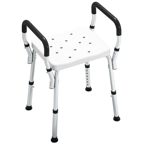 HOMCOM Tabouret de Douche Chaise de Douche pour Personnes âgées et handicapées avec accoudoirs, Hauteur réglable, Patins antidérapants, Chaise de Bain en...