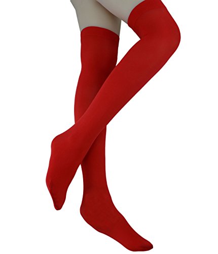Women Striped Socks Over the Knee Cotton Long Tube Stockings WZ003 (One size, Red)