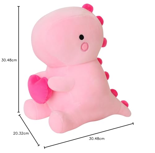 SQEQE Dinosaur Stuffed Animal, Loving Soft Dino Plush Toys with Holding Heart for Valentine Day, Sweet Romantic Anniversary Birthday Gift for Her Girls Boys Girlfriend Pink 30CM