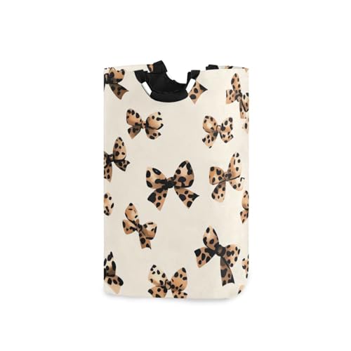 Jihqo Laundry Hamper Basket Leopard Print Bow Collapsible Nursery Storage Bin Waterproof Clothing Baskets for Home Bedroom Bathroom Washing Room