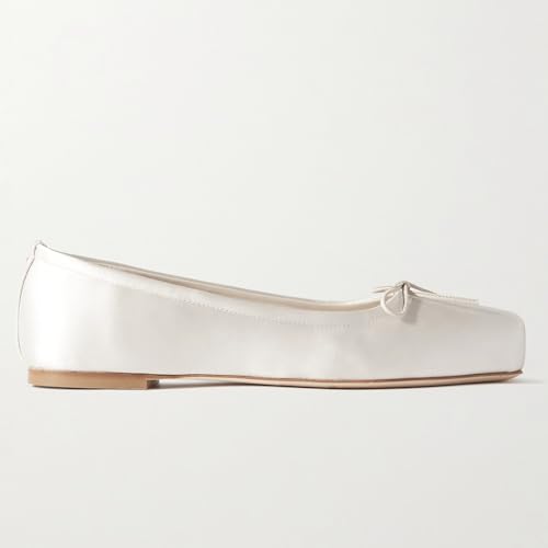 Women Square Toe Ballet Flats Bow Slip On Ballet Dress Shoes Satin Comfy Closed Square Toe Flat Shoes Wedding Bridal Walking Office Ladies Flats Drive Casual Ballet Shoes 4-11 M US4