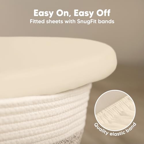 Image of 2-Pack Baby Bassinet Sheets Girl, Boy - 33x17 Viscose Derived from Bamboo Bedside Mattress Fitted Bassinet Sheets, Compatible with Halo Bassinest Swivel Sleeper, Baby Delight, Graco (Pecan)