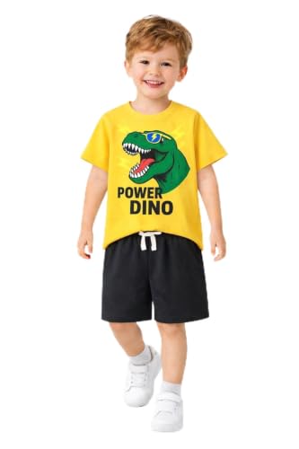 Image of HILEELANG Toddler Boy Summer Outfit Set 2 Piece Short Sleeve T Shirt and Short Soft Breathable Cotton Clothing Sets 2-7T