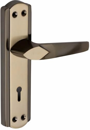 Image of Mortise Door Handle Lock Set with Stainless Steel Plate, Black Gold Finish, 20.3 cm x 4.6 cm, Lock Body for Both Right and Left Hand Door,