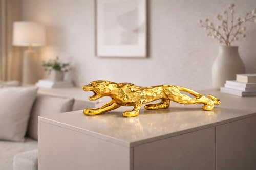 Image of Golden Jaguar Showpiece for Home Decor /Black Panther Statue for Living Room Decor, Cheetah Showpiece Office Decor Item, Pack of 1 (25 cm Length)