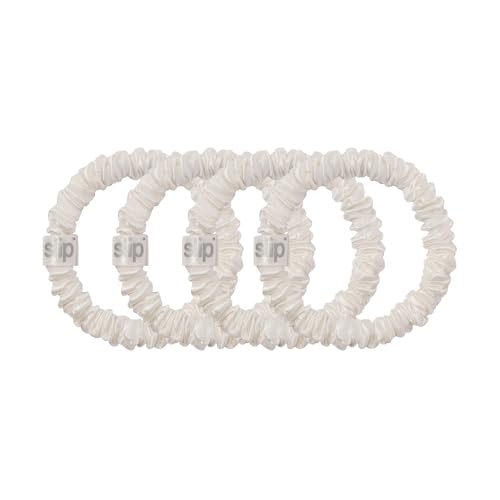 Image of Slip Silk Hair Ties - Skinny Silk White Scrunchies, No Damage, No Crease, Anti-Breakage |100% Mulberry Silk | All Hair Types | Made with Proprietary Slipsilk | Set of 4