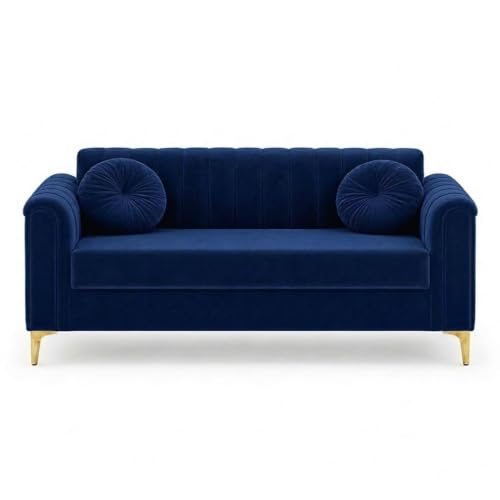 Image of FURNY Dorino 2 Seater Fabric Sofa Set (Dark Blue) Premium Velvet Finish Durable & Comfortable Ideal for Living Room, Office