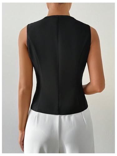 MakeMeChic Women's Sleeveless Single Breasted Blazer Round Neck Asymmetrical Hem Blazer Vest2