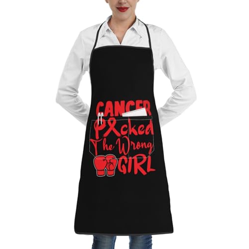 nopicsn Cancer Picked The Wrong Girl Aids Apron for cooking with Pockets Women Men Kitchen Chef Funny Aprons