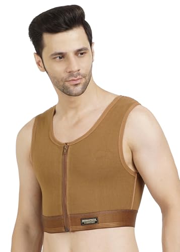 Dermapress Men’s Gynecomastia Short Vest || MODERATE COMPRESSION || Front Zip and Hook Closure || Tomboy Chest Binder || Comfortable Support for Men || Breathable Post-Surgery Chest Shapewear
