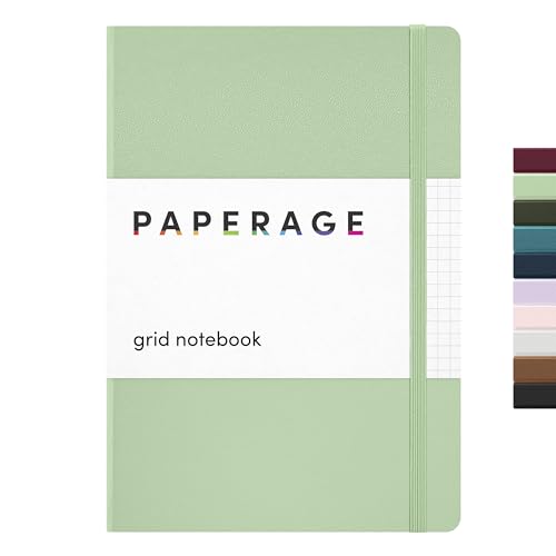 Image of PAPERAGE Graph Paper Journal Notebook, (Sage Green), 160 Pages, Medium 5.6 in x 8 in - 100 GSM Thick Paper - Hardcover Grid Notebook for Work or School