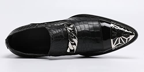 Santimon Mens Casual Smoking Loafers Slip On Metal Patch Double Cap Toe Rivet Genuine Leather Lightweight Modern Fashion Business Dress Shoes4