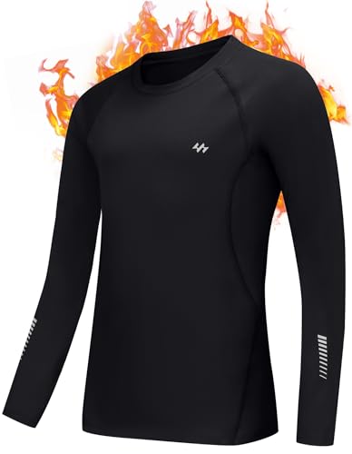 Ewedoos Youth Boys Compression Thermal Shirt Long Sleeve Fleece Undershirts Warm Base Layer for Boy Football Baseball Soccer